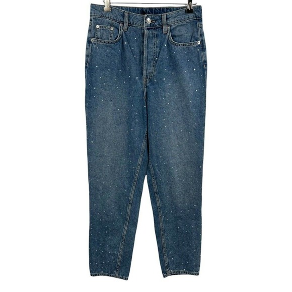 H&M Denim - H&M Divided High Rise Rhinestone Front Jeans Button Fly Size 6